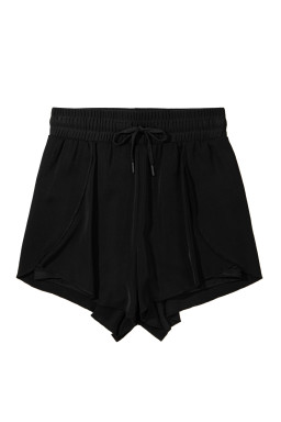 Black High Waist Drawstring 2-in-1 Side Pocket Bikini Shorts