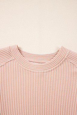 Solid Corded Short Sleeve T Shirt And Wide Leg Pants Set