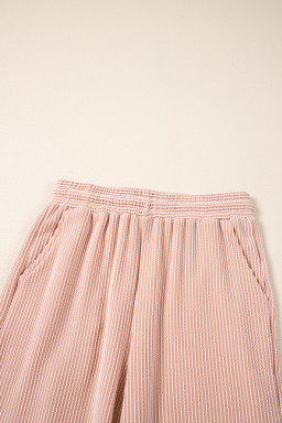 Solid Corded Short Sleeve T Shirt And Wide Leg Pants Set