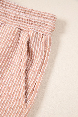 Solid Corded Short Sleeve T Shirt And Wide Leg Pants Set