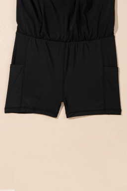 Black High Waist Drawstring 2-in-1 Side Pocket Bikini Shorts