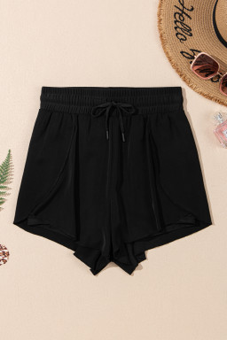 Black High Waist Drawstring 2-in-1 Side Pocket Bikini Shorts
