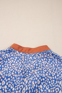 Ashleigh Blue Leopard Print V-Neck Puff Sleeve Blouse