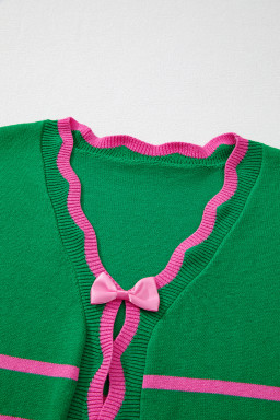 Green Stripe Non-detachable Bow Drop Sleeve Cardigan
