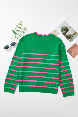 Green Stripe Non-detachable Bow Drop Sleeve Cardigan