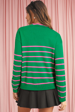 Green Stripe Non-detachable Bow Drop Sleeve Cardigan