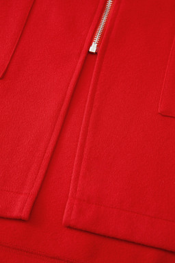 Fiery Red Solid Color Casual Zipper Hooded Jacket