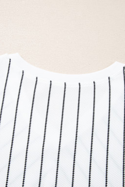 Black Stripe V Neck Long Sleeve Waffle Knit Top