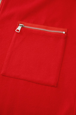 Fiery Red Solid Color Casual Zipper Hooded Jacket
