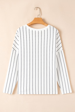 Black Stripe V Neck Long Sleeve Waffle Knit Top