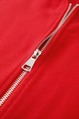 Fiery Red Solid Color Casual Zipper Hooded Jacket