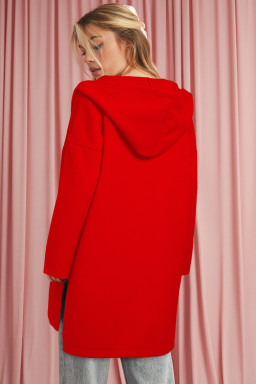 Fiery Red Solid Color Casual Zipper Hooded Jacket