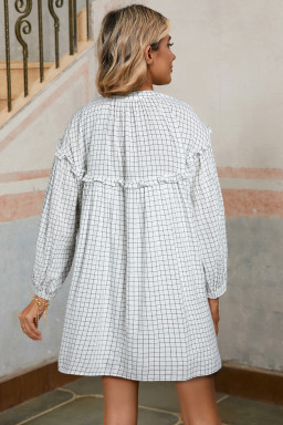 White Plaid Frill Detail Flowy Mini Dress