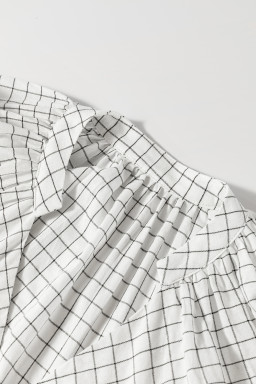 White Plaid Frill Detail Flowy Mini Dress