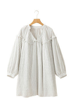 White Plaid Frill Detail Flowy Mini Dress