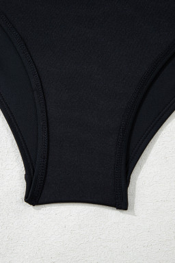 Black Asymmetric Ruffle Shoulder Ruched One Piece Swimsuit