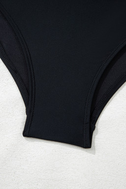 Black Asymmetric Ruffle Shoulder Ruched One Piece Swimsuit