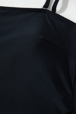 Black Asymmetric Ruffle Shoulder Ruched One Piece Swimsuit