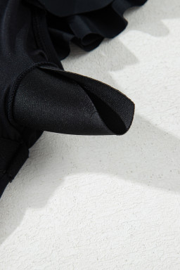 Black Asymmetric Ruffle Shoulder Ruched One Piece Swimsuit