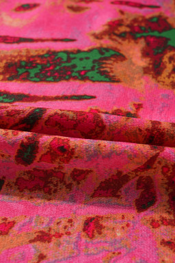 Rose Abstract Print Frill Neckline Smocked Puff Sleeve Blouse