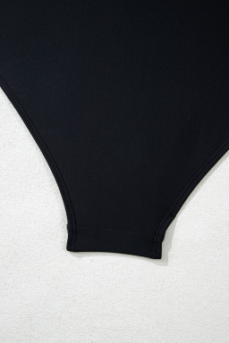 Black Asymmetric Ruffle Shoulder Ruched One Piece Swimsuit