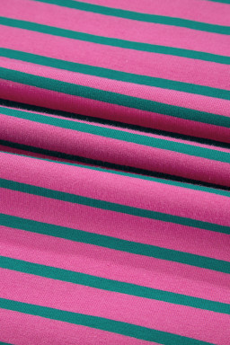 Pink Stripe Colorblock Ruffled Sleeve Crew Neck Blouse