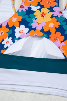 Green Floral Print Racerback High Waist Bikini Swimwear