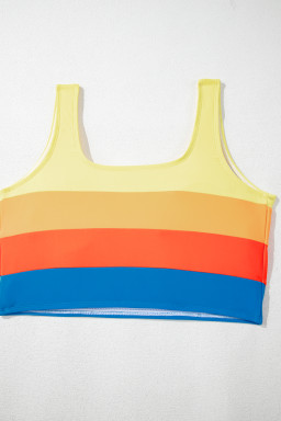 Blue Colorblock Top Pleated High Waisted Bikini Swimwear