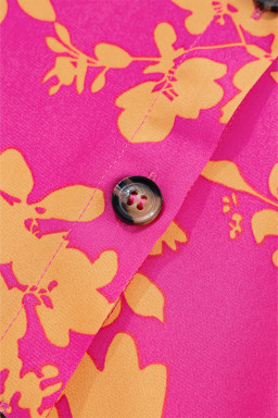 Pink Floral Print Drawstring Flowy Short Dress