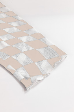 Khaki Checkered Pattern Mesh Long Sleeve Top