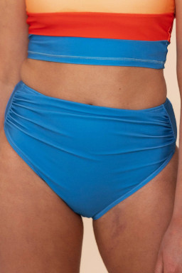 Blue Colorblock Top Pleated High Waisted Bikini Swimwear