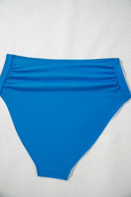 Blue Colorblock Top Pleated High Waisted Bikini Swimwear