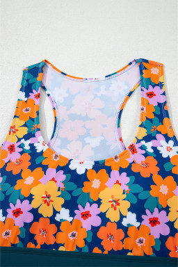 Green Floral Print Racerback High Waist Bikini Swimwear