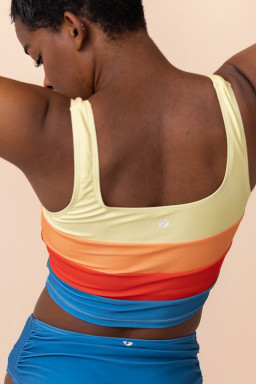 Blue Colorblock Top Pleated High Waisted Bikini Swimwear