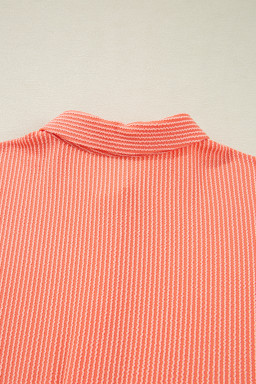 Grapefruit Orange Corded Half Sleeve High Low Hem Loose Shirt