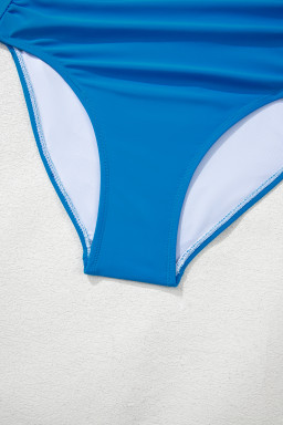 Blue Colorblock Top Pleated High Waisted Bikini Swimwear