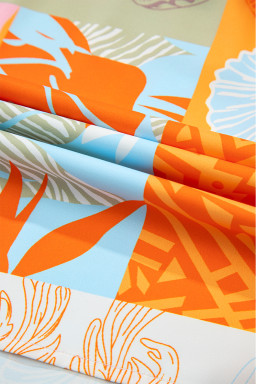 Orange Shell Print Patchwork Backless Flowy Dress