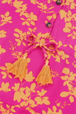 Pink Floral Print Drawstring Flowy Short Dress