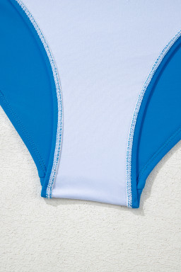 Blue Colorblock Top Pleated High Waisted Bikini Swimwear