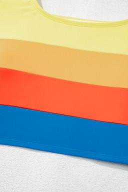 Blue Colorblock Top Pleated High Waisted Bikini Swimwear