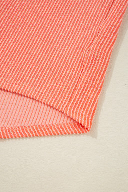 Grapefruit Orange Corded Half Sleeve High Low Hem Loose Shirt