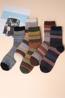 Brown Vintage Jacquard Cotton Crew Socks