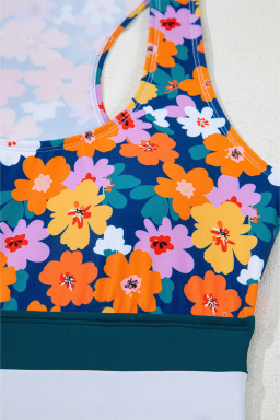 Green Floral Print Racerback High Waist Bikini Swimwear