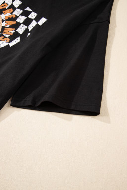 Black Checkered DESERT DREAMS Print Ripped Plus Size Tee
