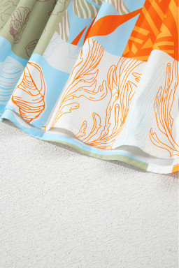 Orange Shell Print Patchwork Backless Flowy Dress