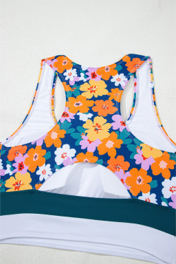 Green Floral Print Racerback High Waist Bikini Swimwear