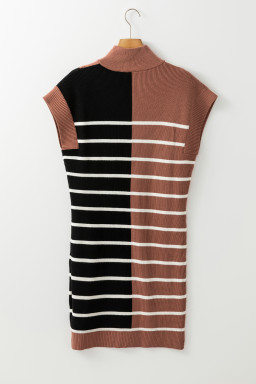 Black Stripe Color Block Short Sleeve Quarter Zip Mini Dress
