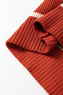 Brown Stripe Color Block Short Sleeve Quarter Zip Mini Dress