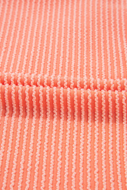 Grapefruit Orange Corded Half Sleeve High Low Hem Loose Shirt