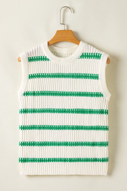 Bright Green Striped Sleeveless Knit Top